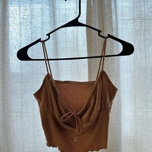 Brown Ribbed Spaghetti Strap Top